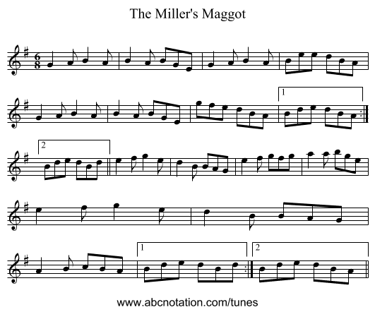 Miller's Maggot, The - staff notation