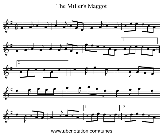 Miller's Maggot, The - staff notation