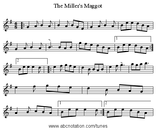 Miller's Maggot, The - staff notation