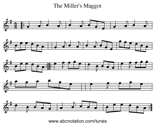 Miller's Maggot, The - staff notation