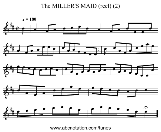 MILLER'S MAID (reel) (2), The - staff notation