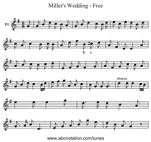 Miller's Wedding - Free - staff notation