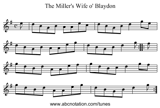 Miller's Wife o' Blaydon, The - staff notation