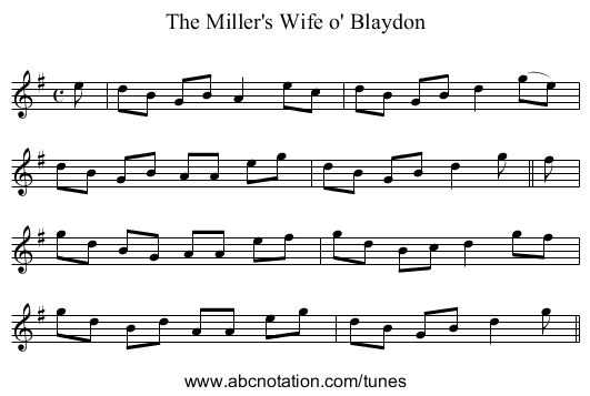 Miller's Wife o' Blaydon, The - staff notation