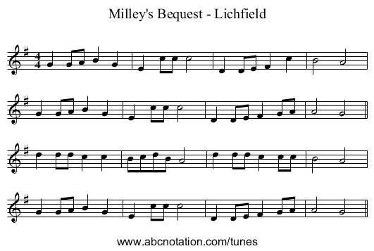 Milley's Bequest - Lichfield - staff notation