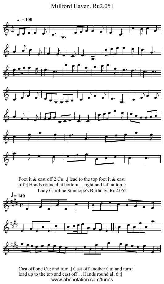 Millford Haven. Ru2.051 - staff notation