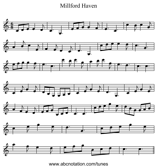 Millford Haven - staff notation
