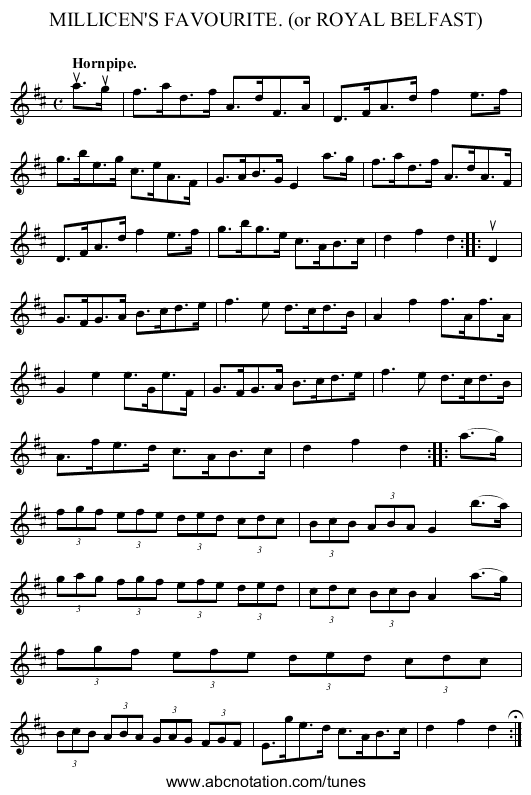 MILLICEN'S FAVOURITE. (or ROYAL BELFAST) - staff notation