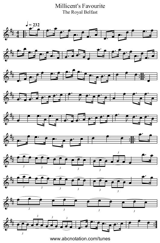 Millicent's Favourite - staff notation