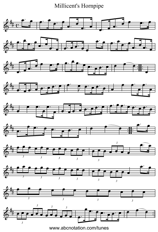 Millicent's Hornpipe - staff notation