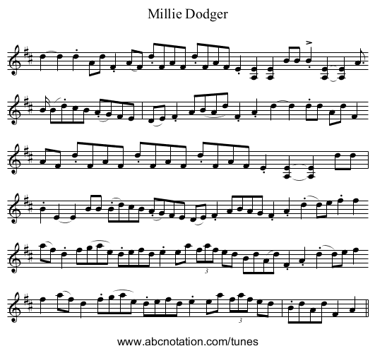 Millie Dodger - staff notation