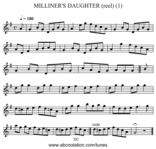 MILLINER'S DAUGHTER (reel) (1) - staff notation