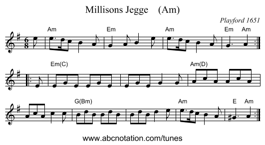 Millisons Jegge    (Am) - staff notation