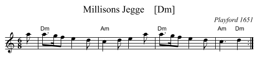 Millisons Jegge    [Dm] - staff notation