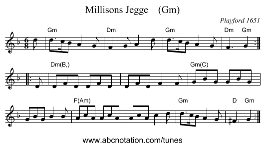 Millisons Jegge    (Gm) - staff notation