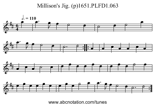 Millison's Jig. (p)1651.PLFD1.063 - staff notation