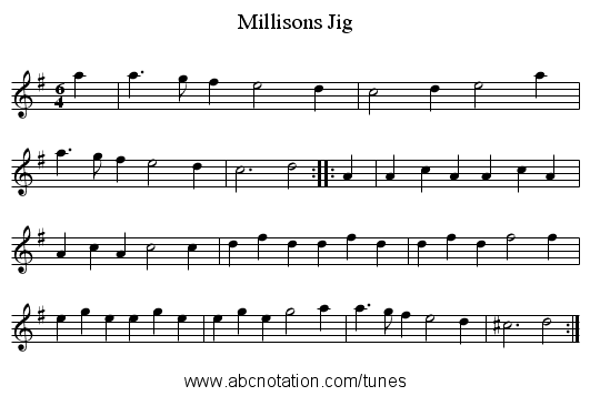 Millisons Jig - staff notation