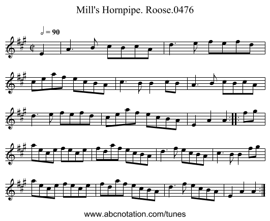 Mill's Hornpipe. Roose.0476 - staff notation