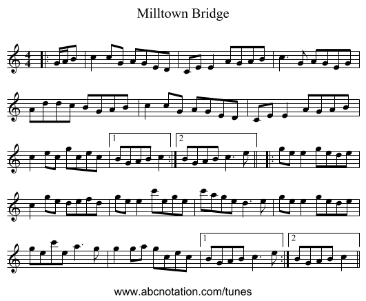 Milltown Bridge - staff notation