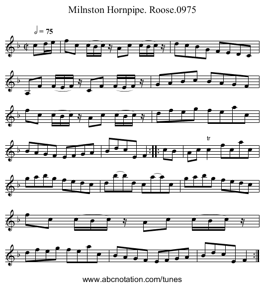 Milnston Hornpipe. Roose.0975 - staff notation