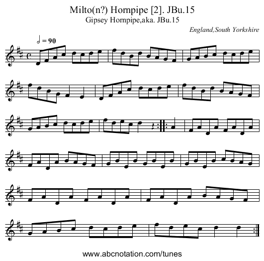 Milto(n?) Hornpipe [2]. JBu.15 - staff notation