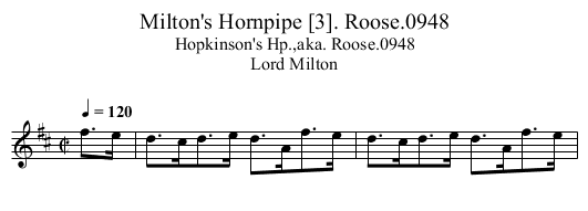 Milton's Hornpipe [3]. Roose.0948 - staff notation