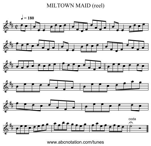 MILTOWN MAID (reel) - staff notation