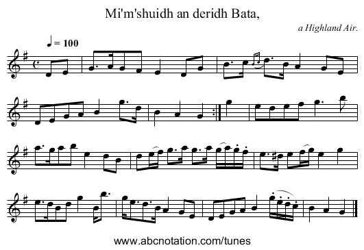 Mi'm'shuidh an deridh Bata, - staff notation