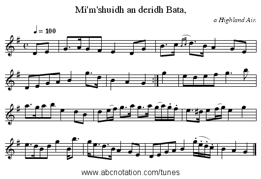 Mi'm'shuidh an deridh Bata, - staff notation