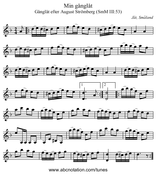 Min gånglåt - staff notation