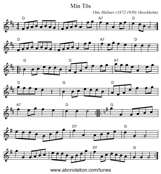Min Tös - staff notation