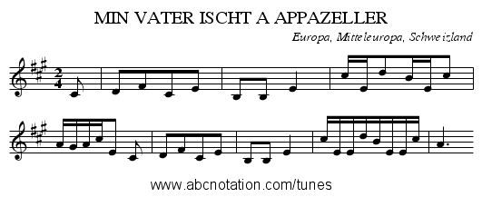 MIN VATER ISCHT A APPAZELLER - staff notation