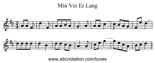 Min Vei Er Lang - staff notation