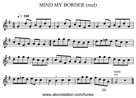 MIND MY BORDER (reel) - staff notation