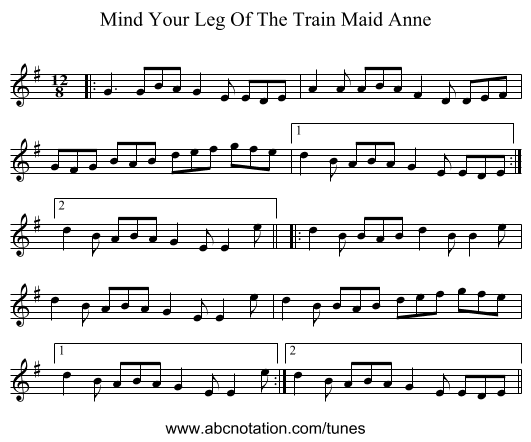 Mind Your Leg Of The Train Maid Anne - staff notation