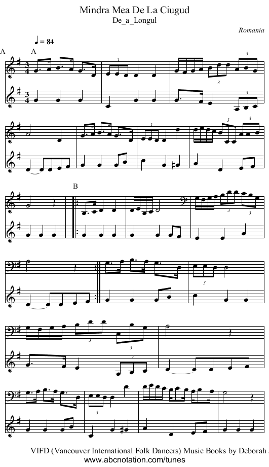 Mindra Mea De La Ciugud - staff notation