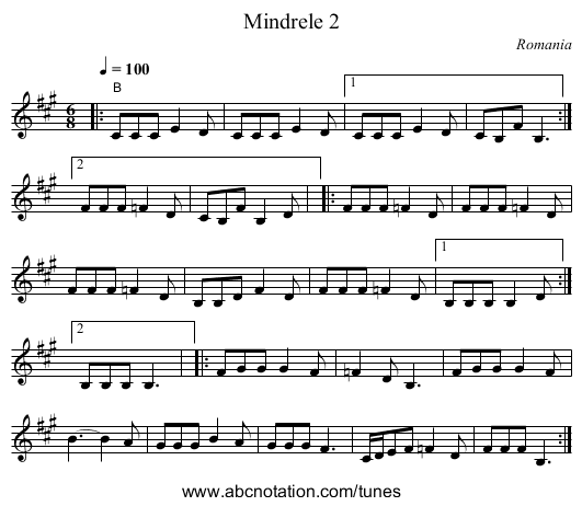Mindrele 2 - staff notation