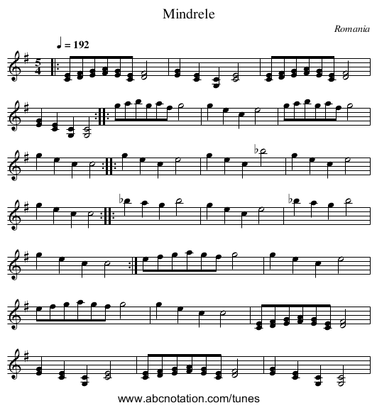 Mindrele - staff notation
