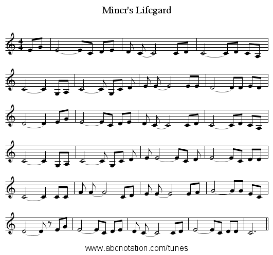 Miner's Lifegard - staff notation