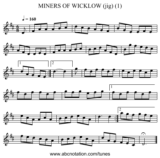 MINERS OF WICKLOW (jig) (1) - staff notation