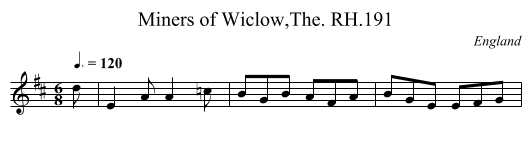 Miners of Wiclow,The. RH.191 - staff notation