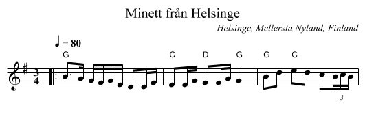Minett från Helsinge - staff notation