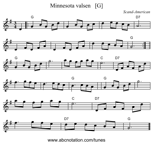 Minnesota valsen   [G] - staff notation