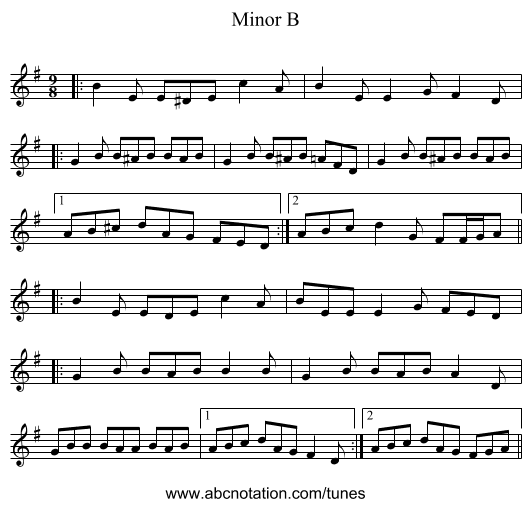 Minor B - staff notation