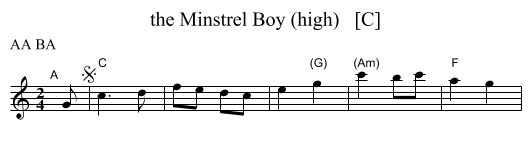 Minstrel Boy (high)   [C], the  - staff notation