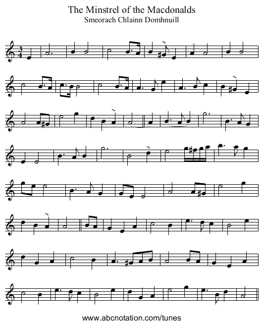 Minstrel of the Macdonalds, The - staff notation
