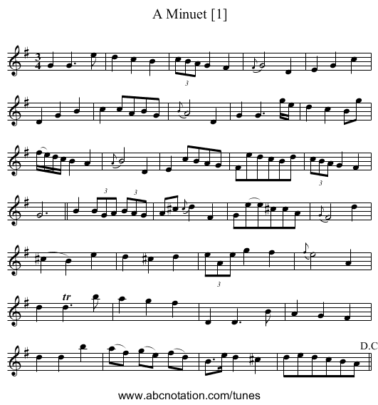 Minuet [1], A - staff notation