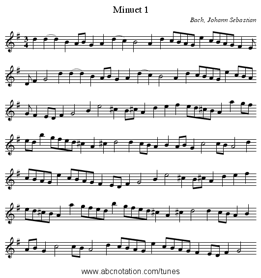 Minuet 1 - staff notation