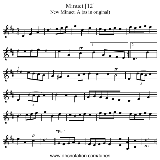 Minuet [12] - staff notation