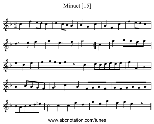 Minuet [15] - staff notation